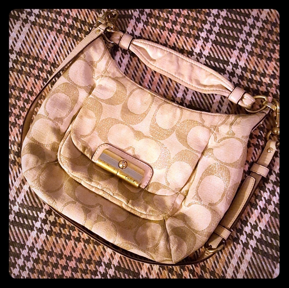 SOLD! Coach gold and beige shoulder bag